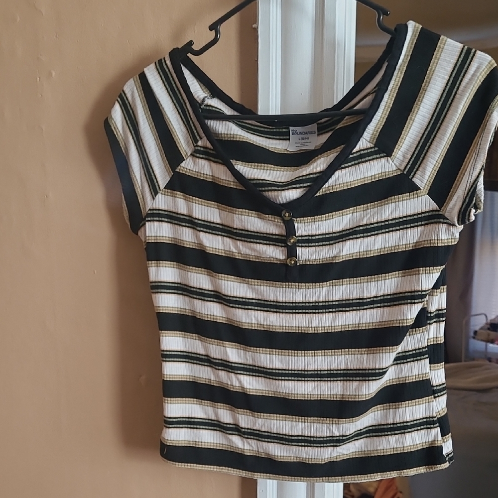No Boundaries Black and Cream Striped Crop Top